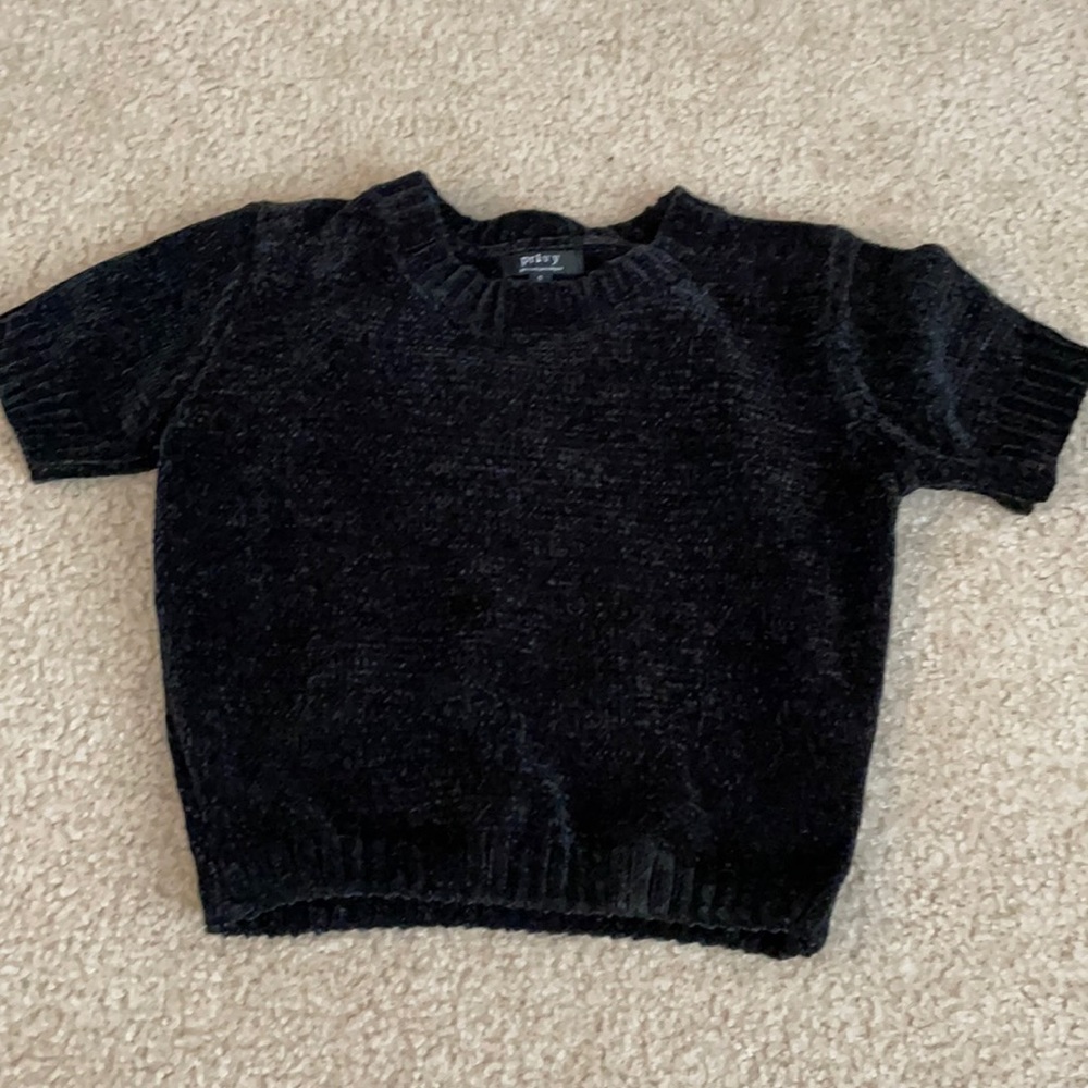 Chenille Cropped Short Sleeve Sweater